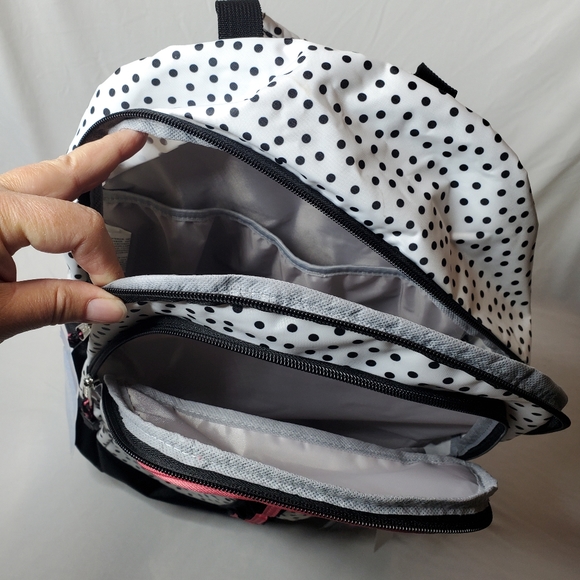 Eastsport 18.5" Rally Sport Black & White Polka Dot Backpack w Tech Pocket NWT - Picture 8 of 14